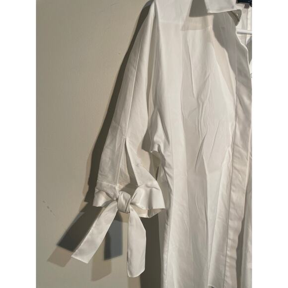 Lafayette 148 White Button Down Short Tie Sleeve Top Size Small - Picture 3 of 11